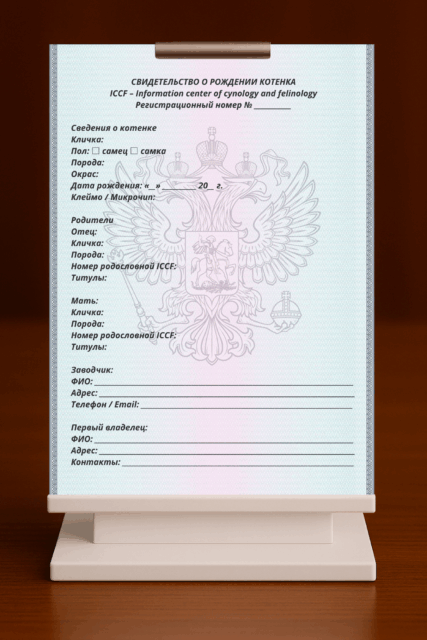 Свидетельство о рождении котенка